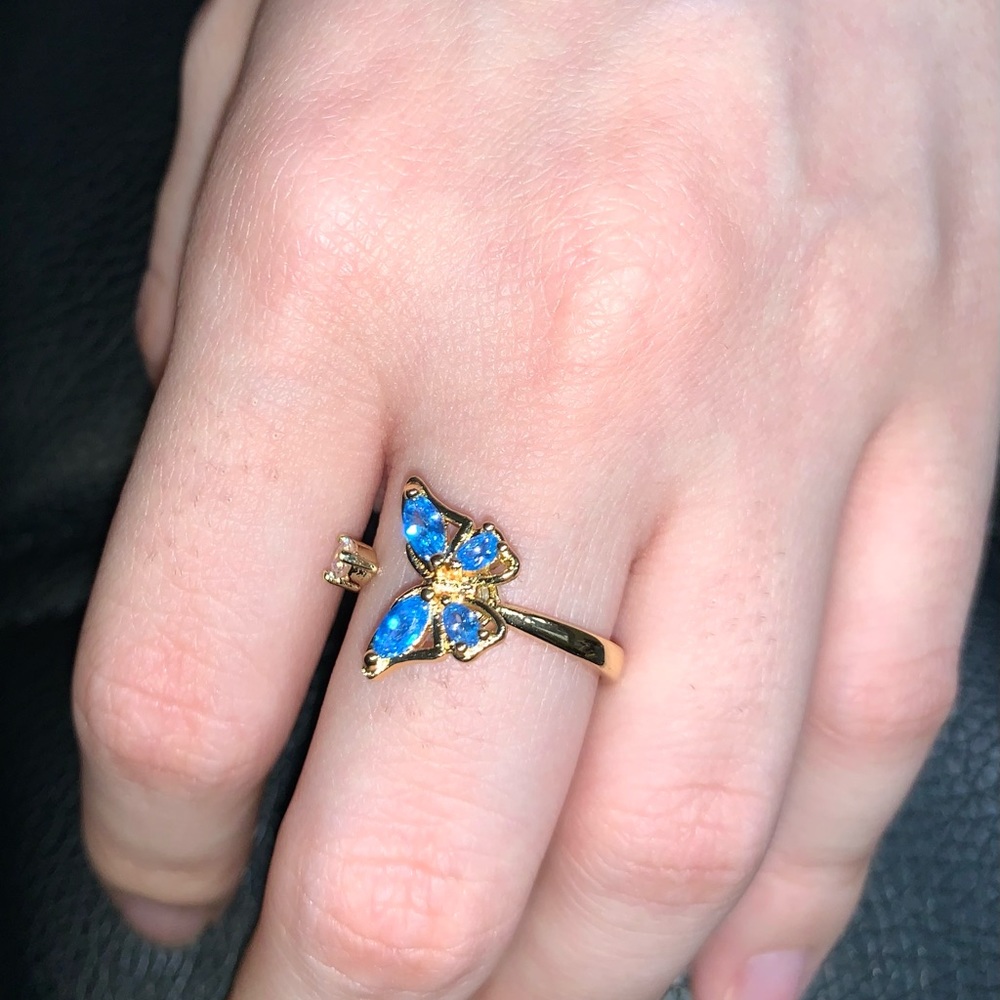 Fashion Swivel ring blue marquise butterfly Fidget ring gold plated/ adjustable